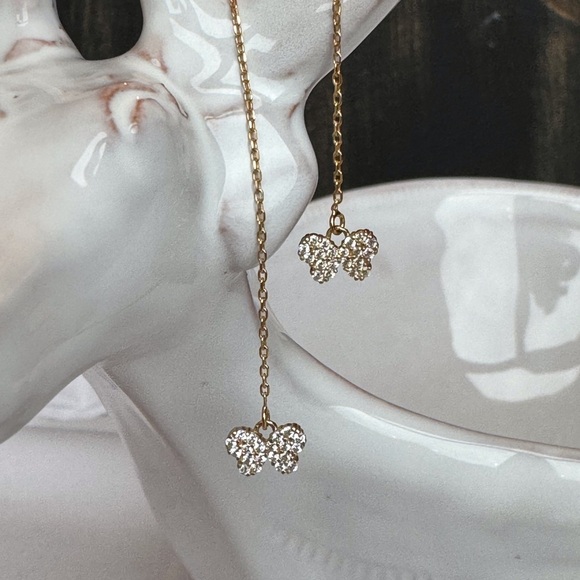 14KYG Flirty CZ Pave’ Butterfly Threader Earrings - Picture 4 of 8